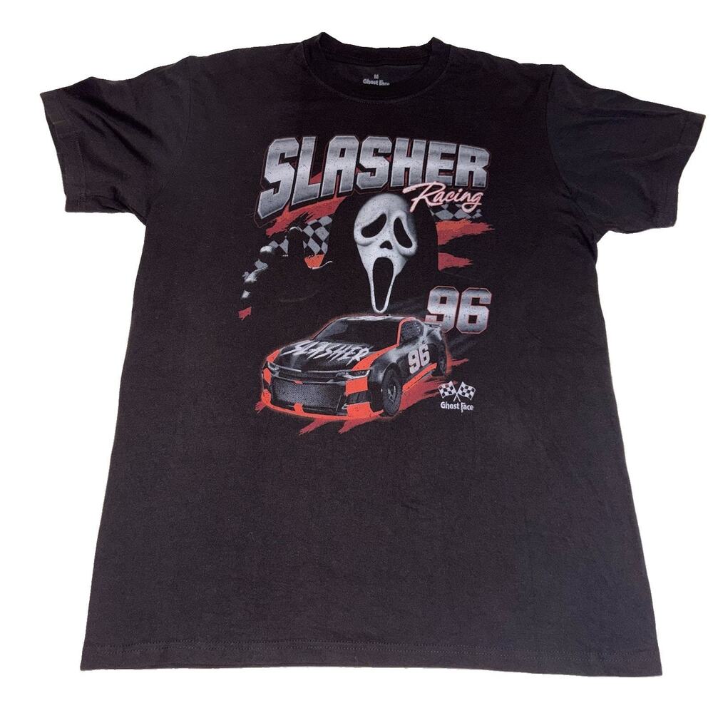 Ghost Face Slasher Racing Shirt Mens Medium Black Graphic Horror Streetwear